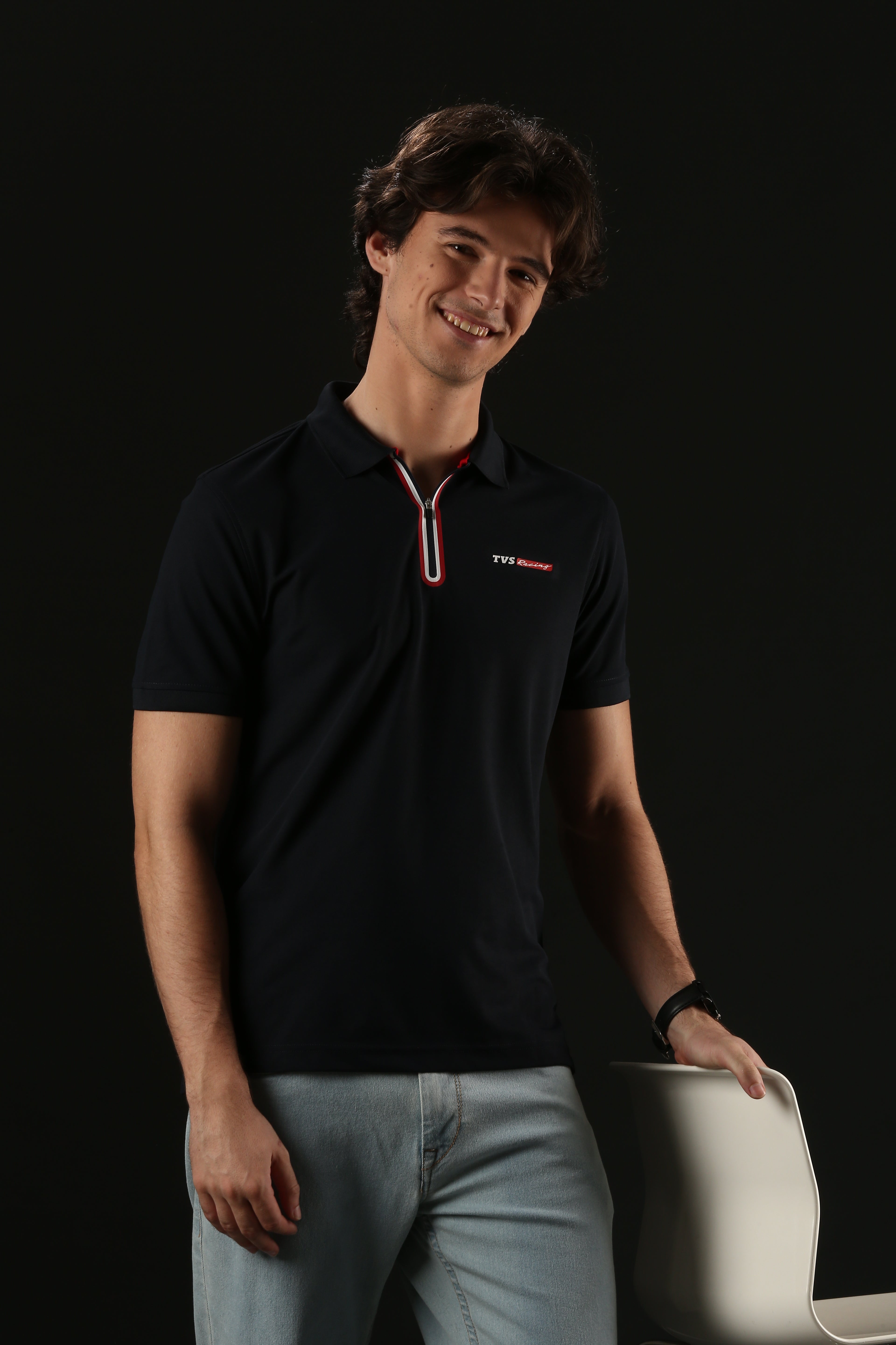 TVS Originals Racing Men’s Polo T-Shirt | 100% Polyester | Quick-Dry | Antimicrobial Finish | Zipper Placket | Reflective Branding | Lightweight Activewear | 200 GSM | Regular Fit